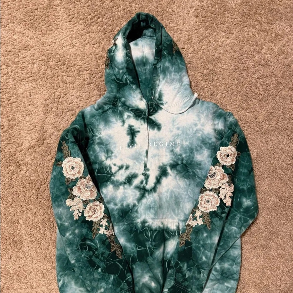 Floral Embroidered Tie-Dye Hoodie